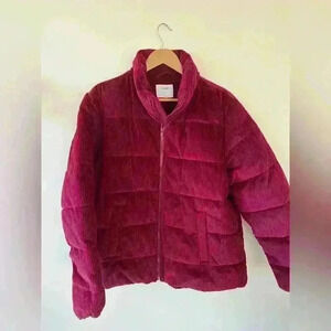 Burgundy Corduroy Quilted Puffer Jacket